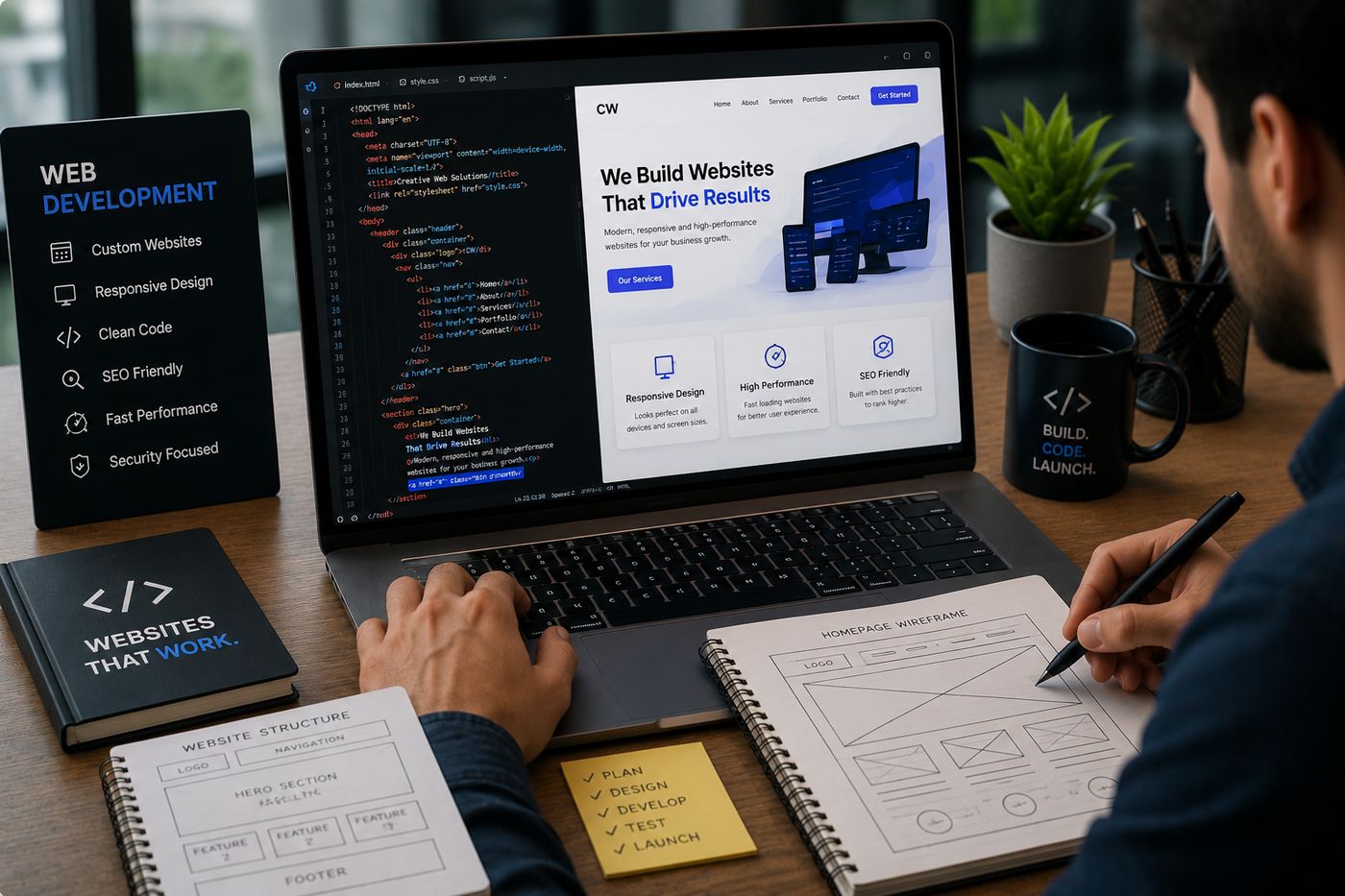 Website development on laptop